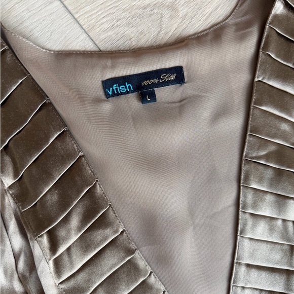 Vfish Taupe Silk Dress with Pleated Trim - Picture 3 of 9